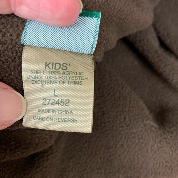 LL BEAN kids beanie hat fleece lined chocolate brown turquoise accent OSFM - Picture 6 of 6